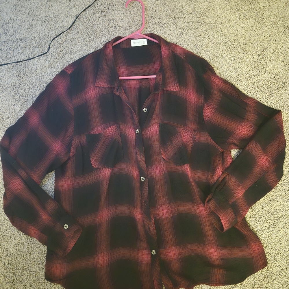 Maurices Red and Black Checkered Shirt
